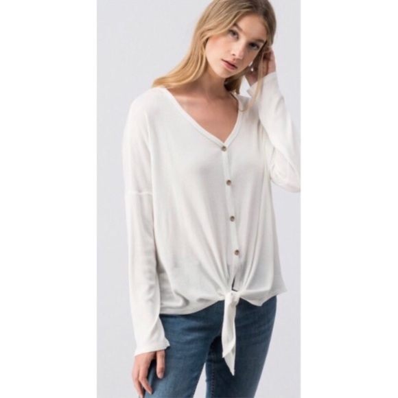 Tops - Waffle Knit Tie Front Top